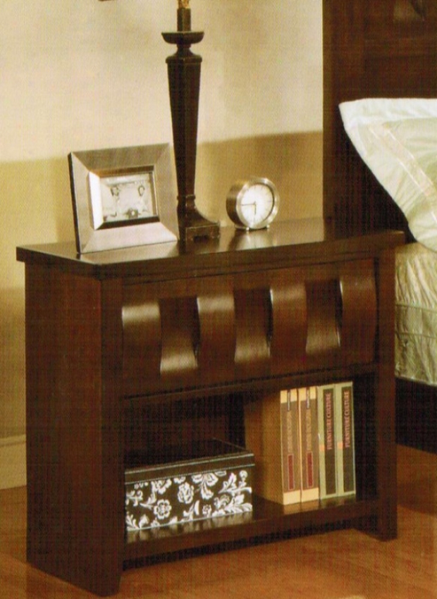 Night Stand With Open Shelf In Deep Brown Finish