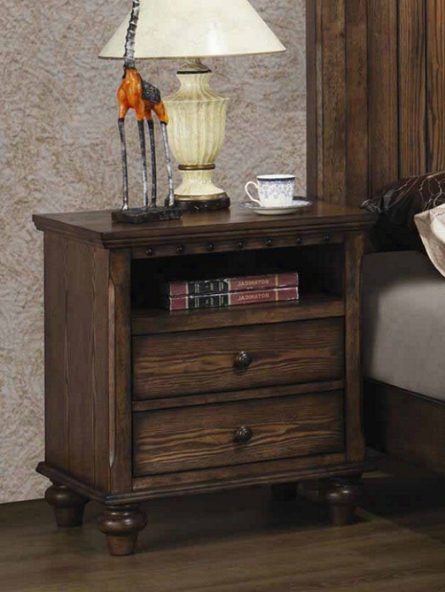 Night Stand With Planked Details In Medium Brown Finish