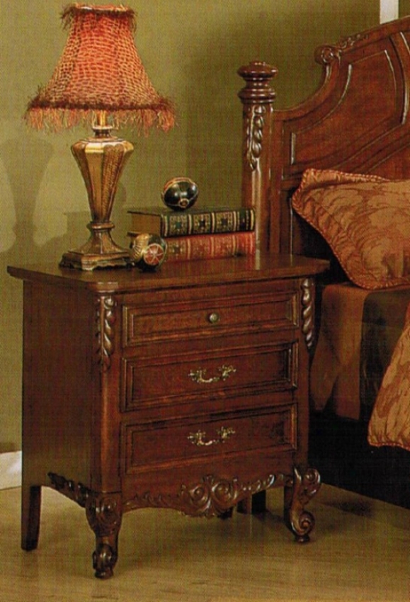 Night Stand With Storage Drawers - Medium Brown Finish