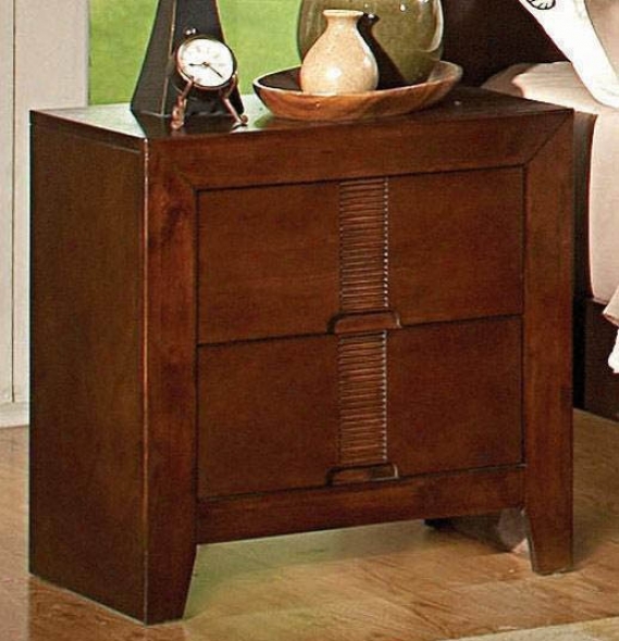 Nightstand With Bamboo Like Design In Cherry Finish