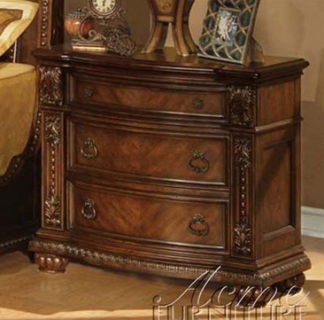 Nightstand With Carved Language Im Brown Cherry Finish