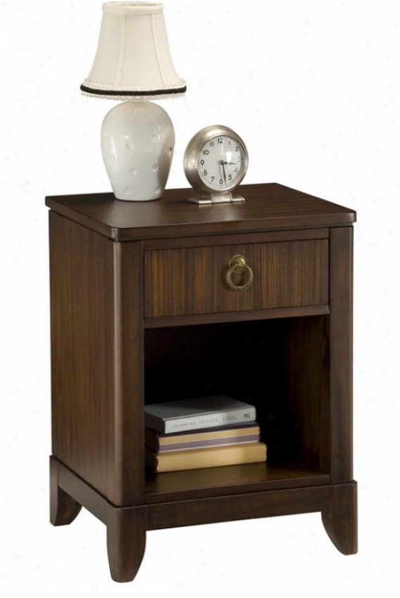 Nightstand With Circular Handle In Mahogany Finish