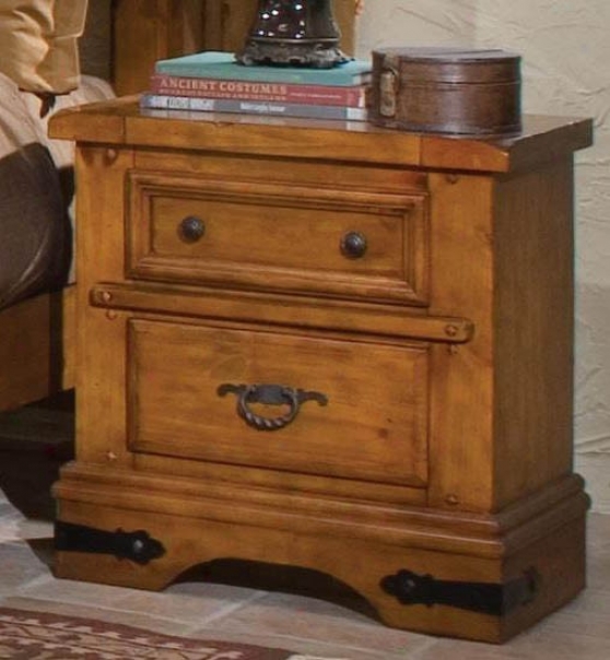 Nightstand With Deco5ative Handles In Afflict Pine Finish