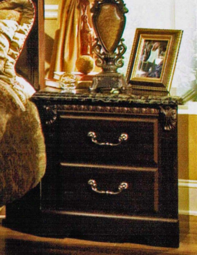 Nightstand With Faux Marble Top In Brown Finish