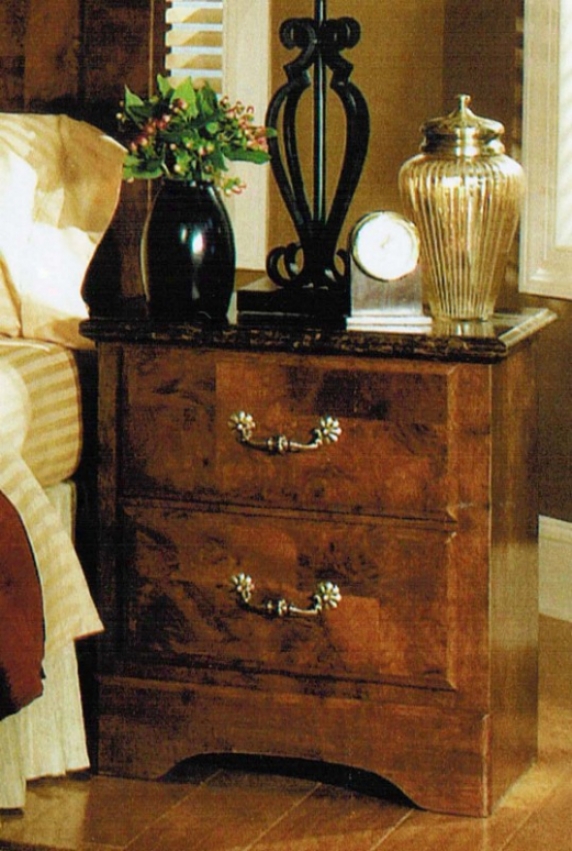 Nightstand With Faux Marble Top In Olive Ash Burl Finish