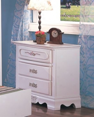 Nightstand With Floral Painted In Antique White Finish