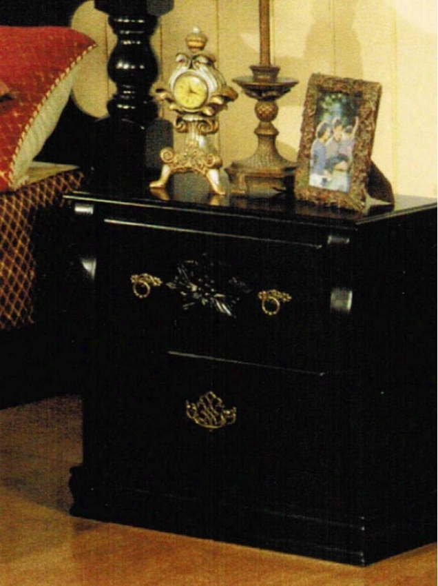 Nightstand With Floral Pattern In Black Finish