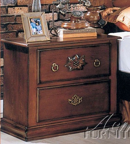 Nightstand With Floral Pattern Ponderosa Wzlnut Finish