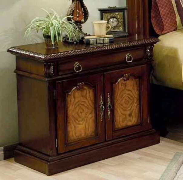 Nightstand With Hand Carved Accents In Chestnut Finish