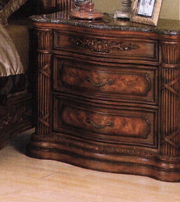 Nightstand With Marble Top Dark Brown Finish