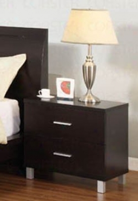 Nightstand With Metal Legs In Deep Cappuccino Finish