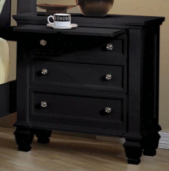 Nightstand With Pull Out Tray In Black Finish