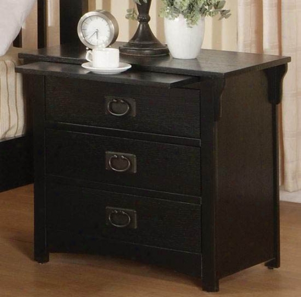 Nightstand With Pull Out Tray In Distressed Black End