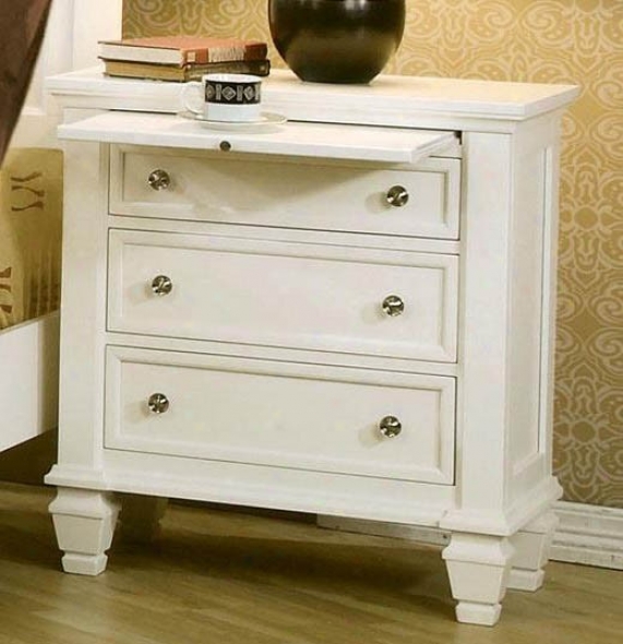 Nightstand With Pull Out Tray In White Finish