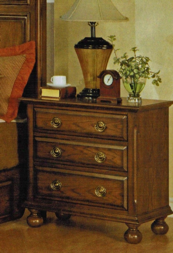 Nightstand With Ring Handles In Mellow Oak Finish