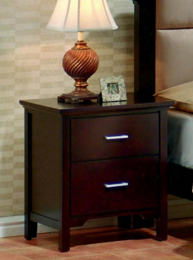 Nightstand With Silver Handle Knobs In Mahogany Finish