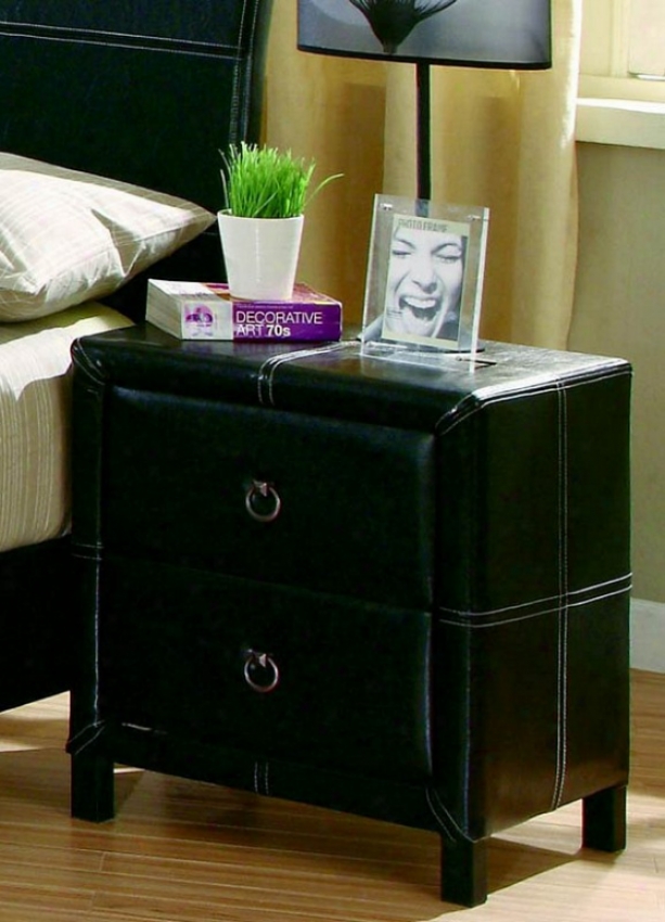 Nightstand With Stitch Design In Dark Brown Bycast Like Vinyl