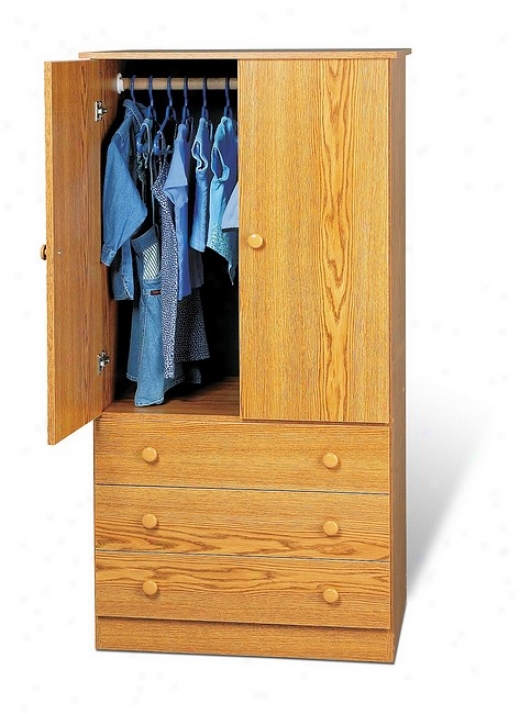 Oak Finish 3 Drawer Junior Wardrobe Bedrook Armoire