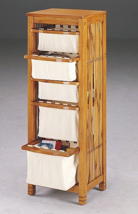 Oak Finish All Purpose Rack W/ Glide Out Fabric Baskets