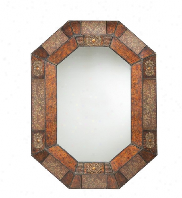 Octagon Wall Mirror With Dec0upage Design In Antiqud Gold Finish
