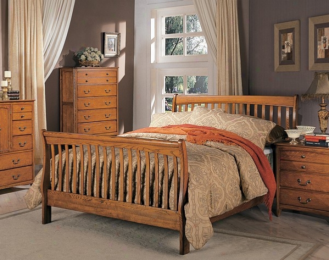 Olivia Bedroom Medium Oak Finish Hardwood Queen Size Bed