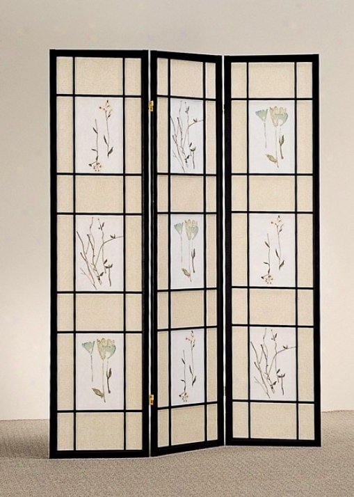 Oriental Stylee 3 Panel Black Frame Room Screen Divider