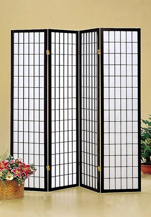 Oriental Style 4 Panel Black Framed Space Screen Dividrr