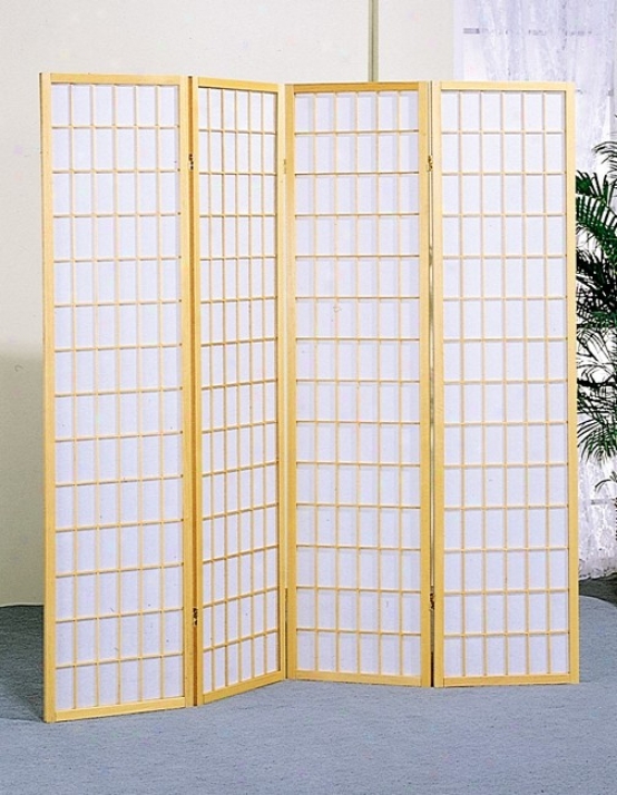 Oriental Style 4 Panel Natural Framed Room Screen Divider