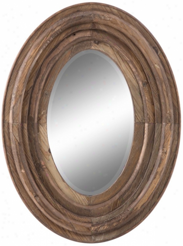 Oval Beveled Wall Mirror In Naturql Rustic Wood Finish