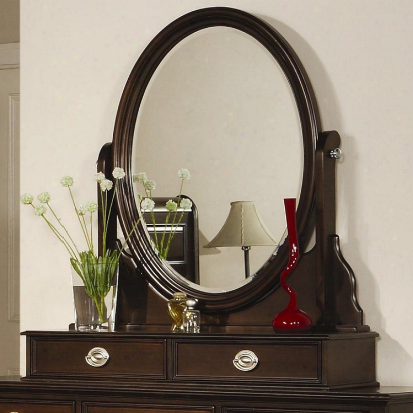 Oval Dresser Mirror With Two Drawers In Deep Cappuccino Finish