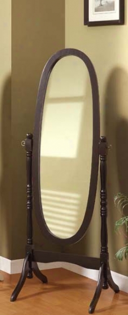 Oval Floor Mirror Traditional Style Black Finish