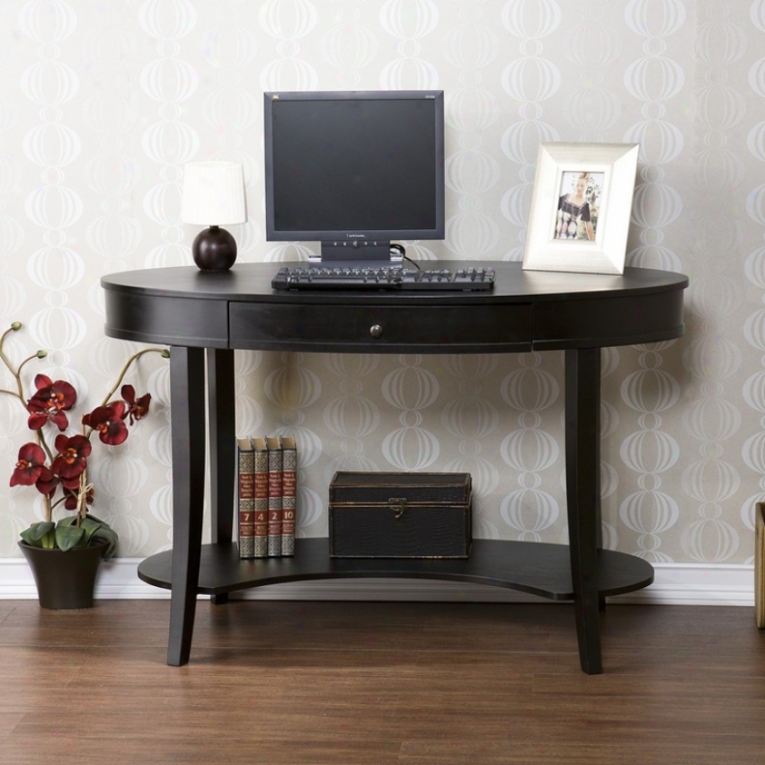 Oval Home Office Writing Desk Transitional Style In Ebony Finish