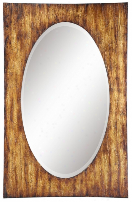 Oval Mirrof With Rectangular Frame In Natural Rustic Finish