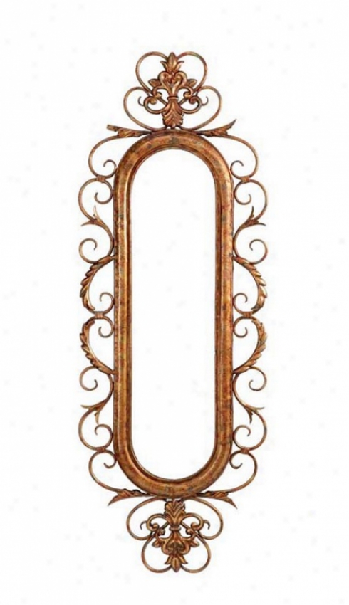 Oval Perpendicular Wall Mirror Scroll Put a ~ upon And Trim In Bronze