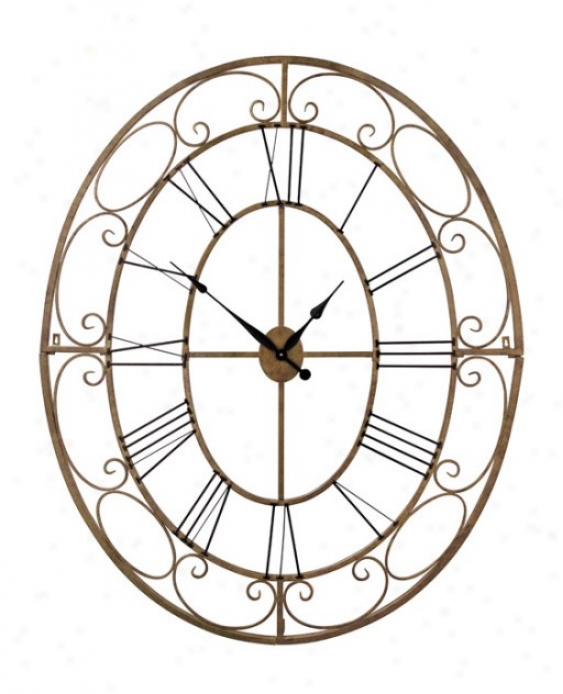 Oval Wall Clock With Black Roman Numerals In Antique Gold Finish