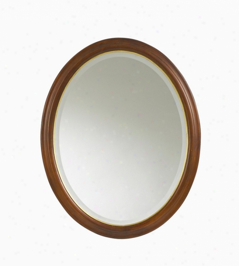 Oval Wall Mirror With Gold Inner Trim In Cherry Finish