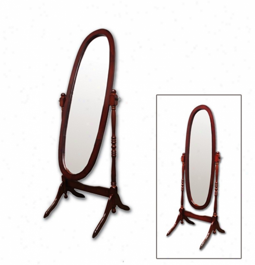 Oval Wooden Cheval Floor Mirror In Cherry Finish