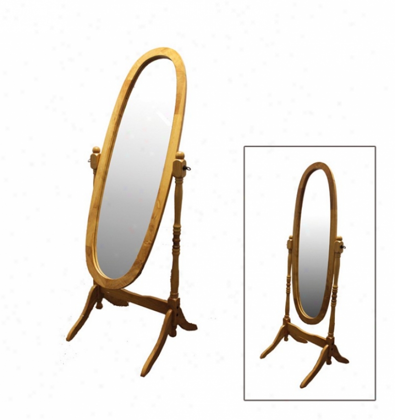 Oval Wooden Cheval Floor Mirror In Natural Finish