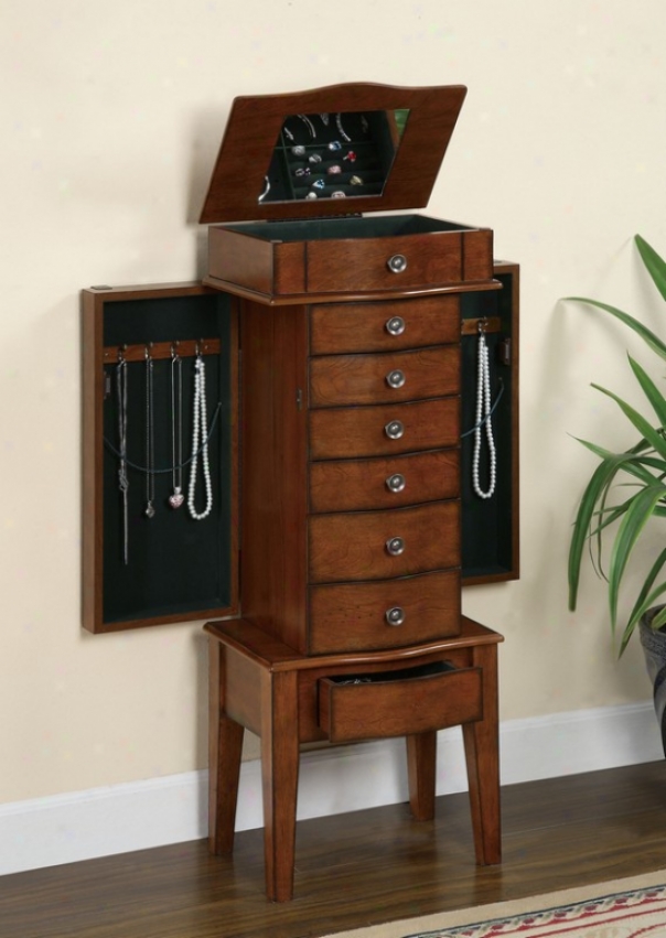 Petite Jewelry Armoire With Lift Off Jewelry Box In Warm Cherry Finish