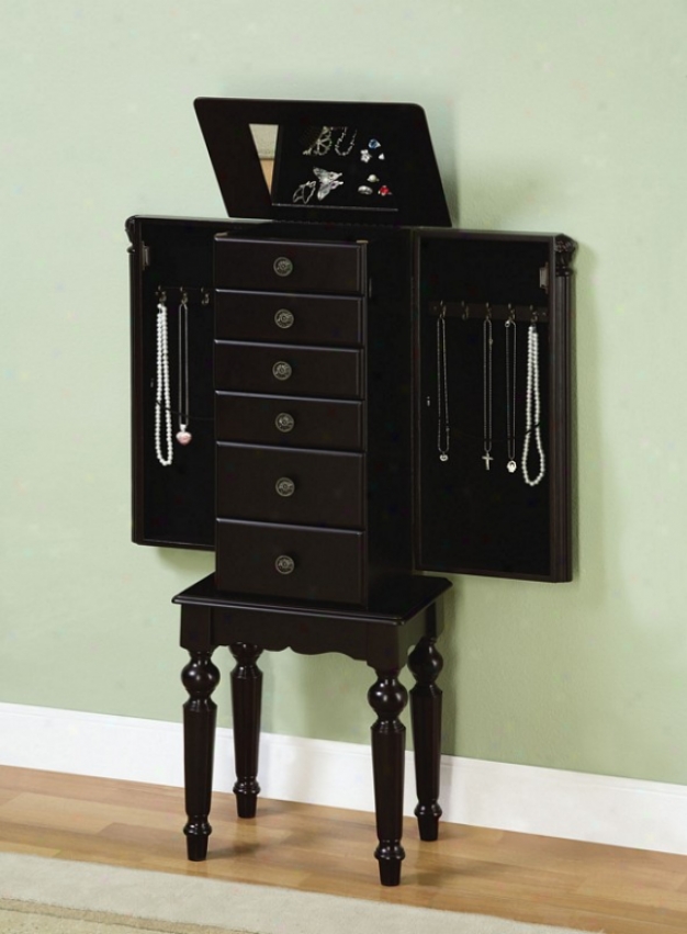 Petitle Jewelry Armoire With Spindle Turned Legs In Ebony Black Finish