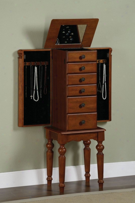 Petitle Jewelry Armoire With Spindle Turned Legs In Deep Cherry Finish