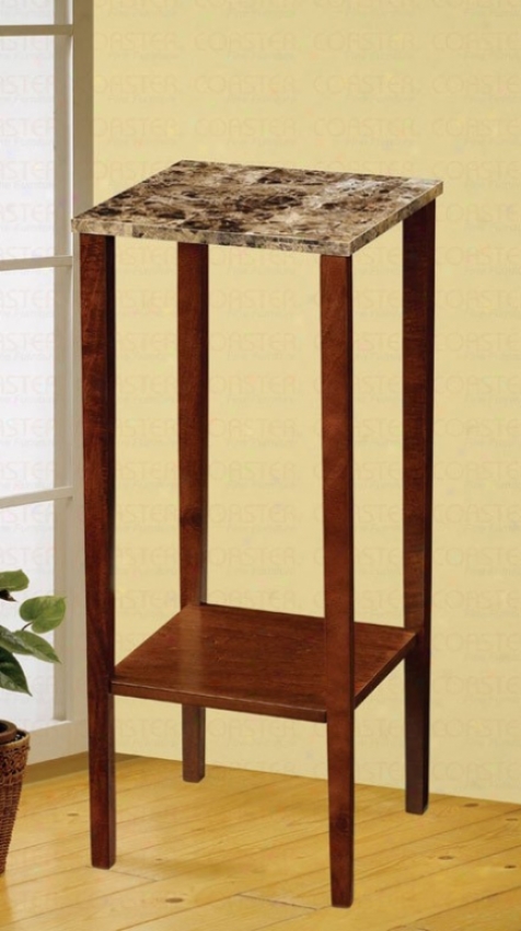 Plant Stand With Faux Marble Top In Cherry Finish