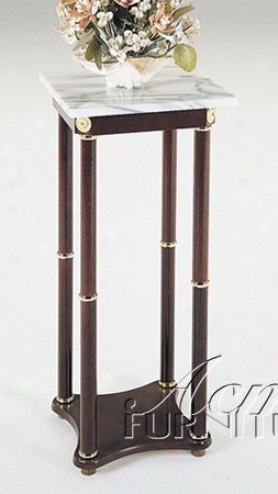 Plant Stand With White Mable Top Cherry Finish