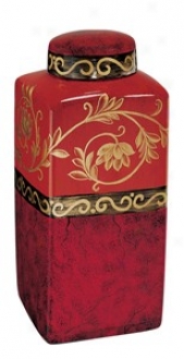 Porcelain Jar With Gold Vine Pattern In Red Finish