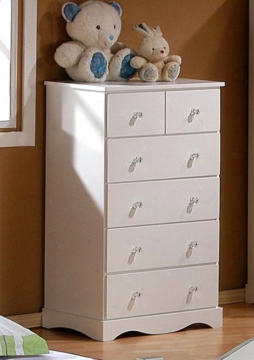 Princess Collection White Finish Hardwood Bedroom Box Dresser W/6 Drawers