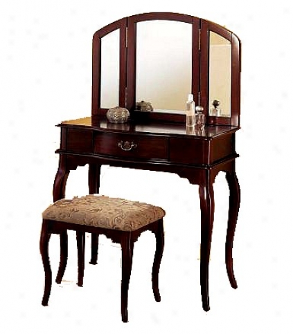 Queen Ann Style Cherry Finish Vanity Set W/stool