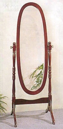 Queen Anne Style Cherry Polish Forest Bevelled Cheval Floor Mirror