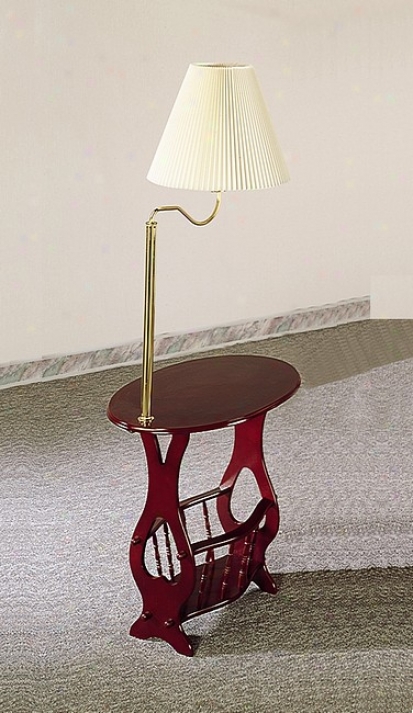 Queen Anne Style Cherry Finish Wood Magazine End Table W/lamp