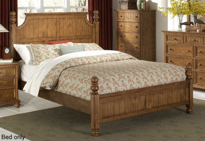 Queen Size Bed Cannonball Design In Waxy Pine Finish
