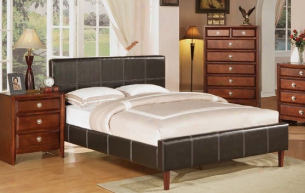 Queen Size Bed - Contemporary Dark Brown Finish